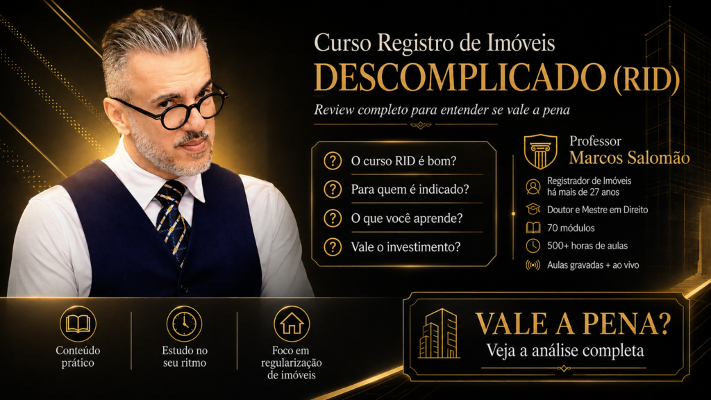 Imagem do Registro de Imóveis Descomplicado, de Marcos Salomão, usada na análise para entender se o Curso RID vale a pena