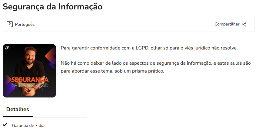 Curso Segurança da Informação Felipe Palhares com garantia de 7 dias