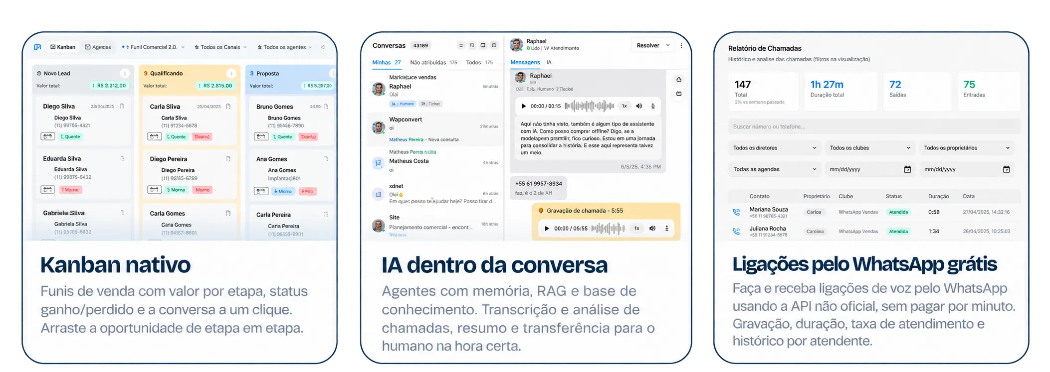 Recursos do AstraChat: CRM Kanban, inteligência artificial e ligações pelo WhatsApp